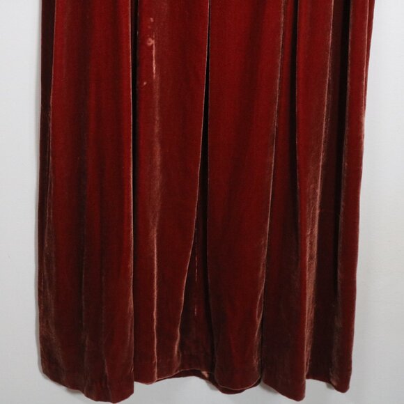 Laura Ashley Vintage 90s Velvet Maxi Dress 10 Boho Fairy Romantic Silk Burnt Red - Picture 4 of 6